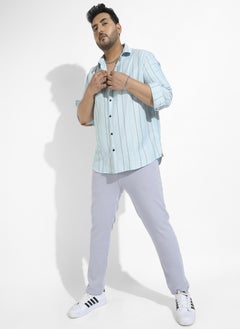 Instafab Plus Men's Light Blue Contrast Pinstriped Shirt  - Image 5