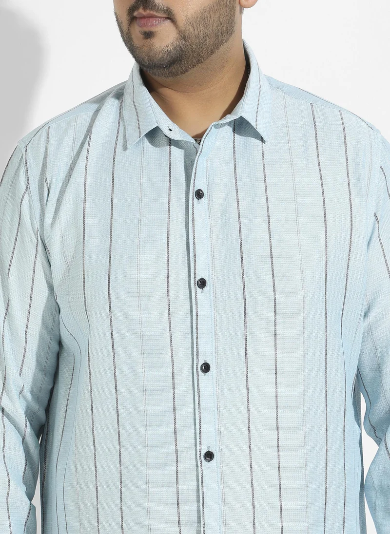 Instafab Plus Men's Light Blue Contrast Pinstriped Shirt