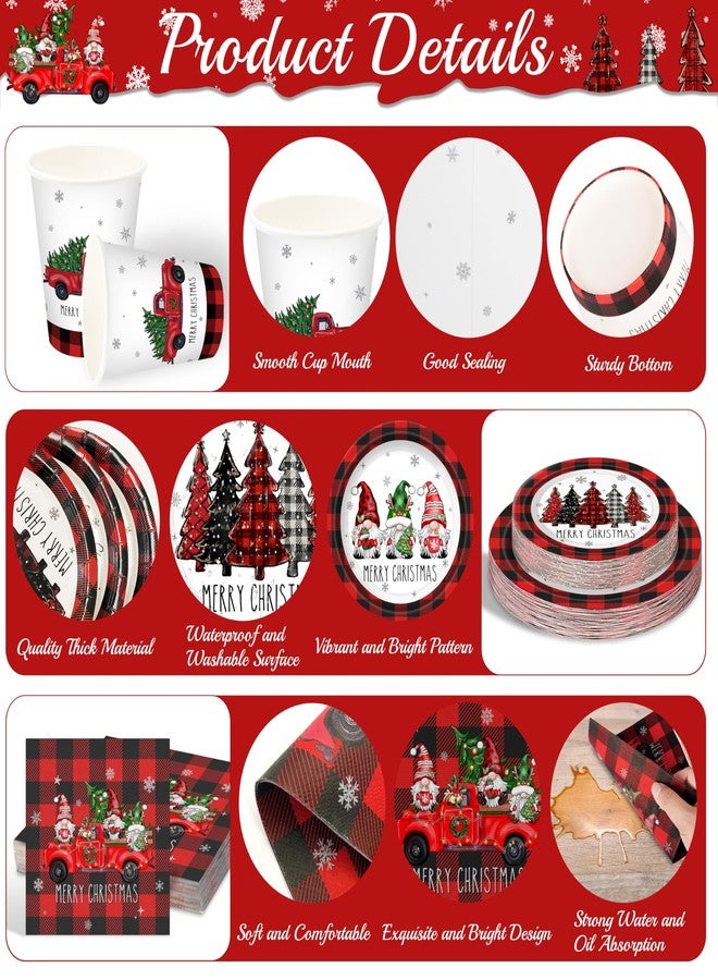 THAWAY Christmas Plates Set Christmas Dinner Tableware Set Disposable 168Pcs Christmas Party Supplies for 24 Guests Buffalo Plaid Christmas Paper Plates Napkins Cups Plastic Forks Knives Spoons - Image 3