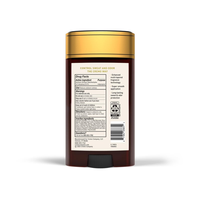 Cremo Italian Bergamot Antiperspirant & Deodorant for Men, 48-hour Sweat and Odor Protection, 2.65oz - Image 4