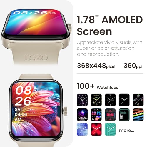 TOZO AMOLED S4 AcuFit One Smart Watch 178 UltraClear Screen for Men Women CallAnswer Fitness Tracker Sleep Monitor IP68 Waterproof for iOS 110 Android 90 Gold - Image 3