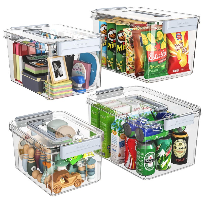 MAGDESIGNER Plastic Storage Bins with Lids Stackable organization and Storage Containers for Organizing Snacks, Crafts, Tools Clear Storage Box with Latching handle(Clear, 2PCS-4.5QT 2PCS-8.5QT) - Image 1