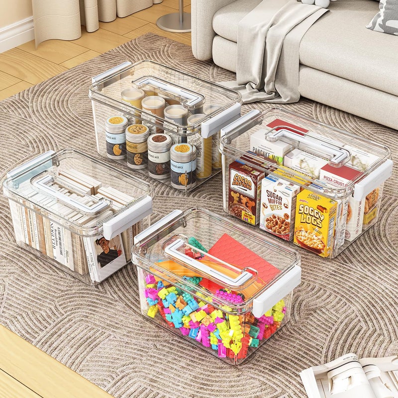 MAGDESIGNER Plastic Storage Bins with Lids Stackable organization and Storage Containers for Organizing Snacks, Crafts, Tools Clear Storage Box with Latching handle(Clear, 2PCS-4.5QT 2PCS-8.5QT) - Image 2