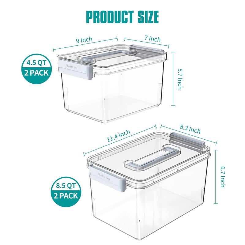 MAGDESIGNER Plastic Storage Bins with Lids Stackable organization and Storage Containers for Organizing Snacks, Crafts, Tools Clear Storage Box with Latching handle(Clear, 2PCS-4.5QT 2PCS-8.5QT) - Image 4