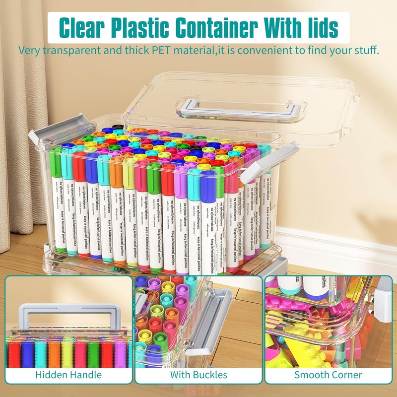MAGDESIGNER Plastic Storage Bins with Lids Stackable organization and Storage Containers for Organizing Snacks, Crafts, Tools Clear Storage Box with Latching handle(Clear, 2PCS-4.5QT 2PCS-8.5QT) - Image 5