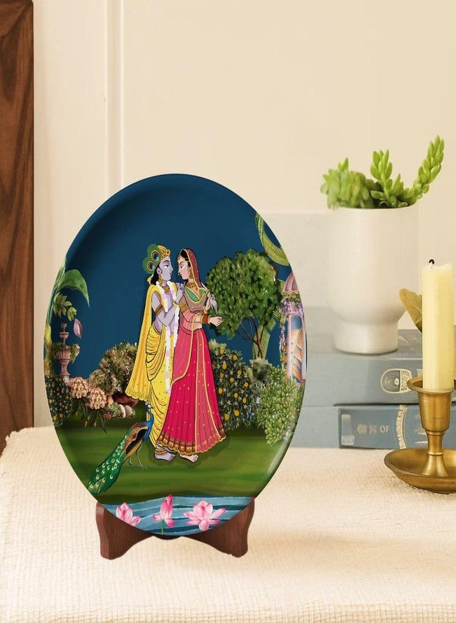 RITUALISTIC Wooden Krishna for Wall & Table Decor | Divine Tabletop Krishna Frame | Spiritual Home & Office Decoration | metal plates wall decor | Wooden Frame for Mandir, Living Room & Gift Purpose | 10inch - Image 1