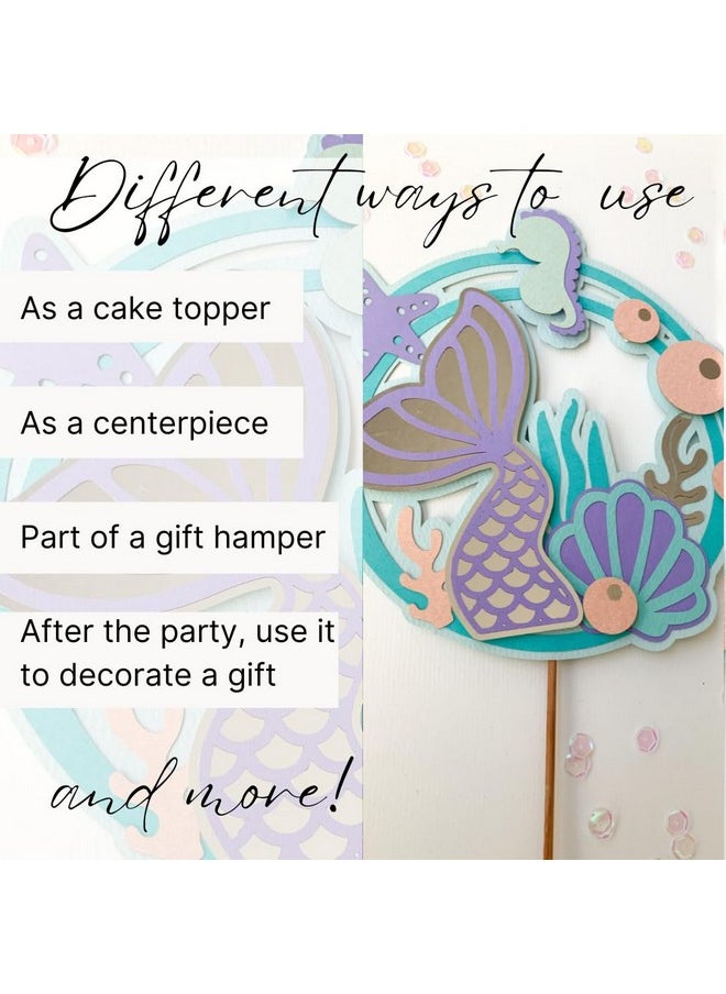 Pinfliers - Pinfliers Mermaid/Under The Sea/Ocean Theme Birthday Decorations for Girls,Paper Mermaid Cake Topper,1,Happy Birthday Cake Topper,Blue/Purple,Party Cake Toppers for Cake Decoration - Image 1