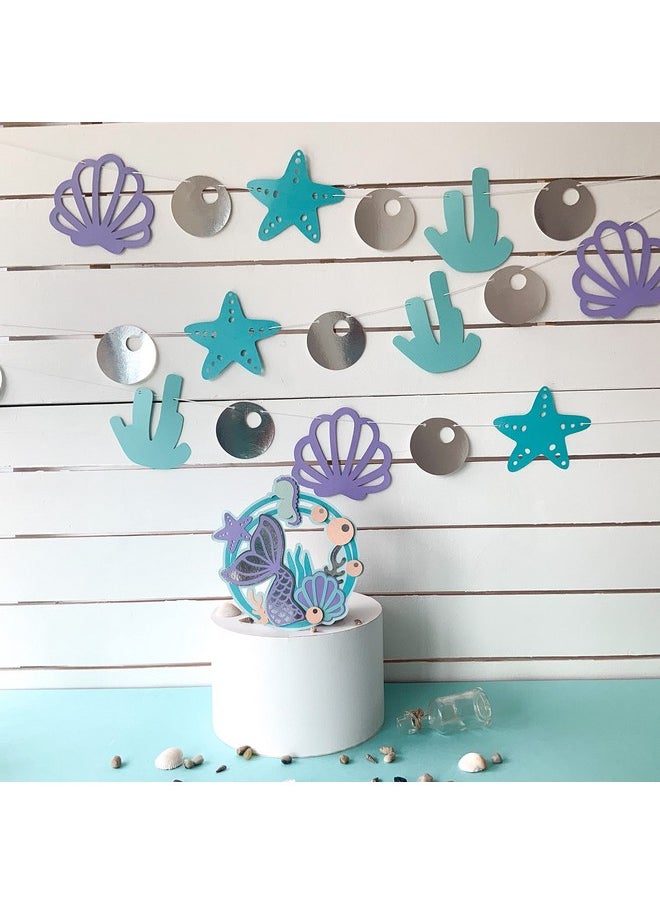 Pinfliers - Pinfliers Mermaid/Under The Sea/Ocean Theme Birthday Decorations for Girls,Paper Mermaid Cake Topper,1,Happy Birthday Cake Topper,Blue/Purple,Party Cake Toppers for Cake Decoration - Image 1