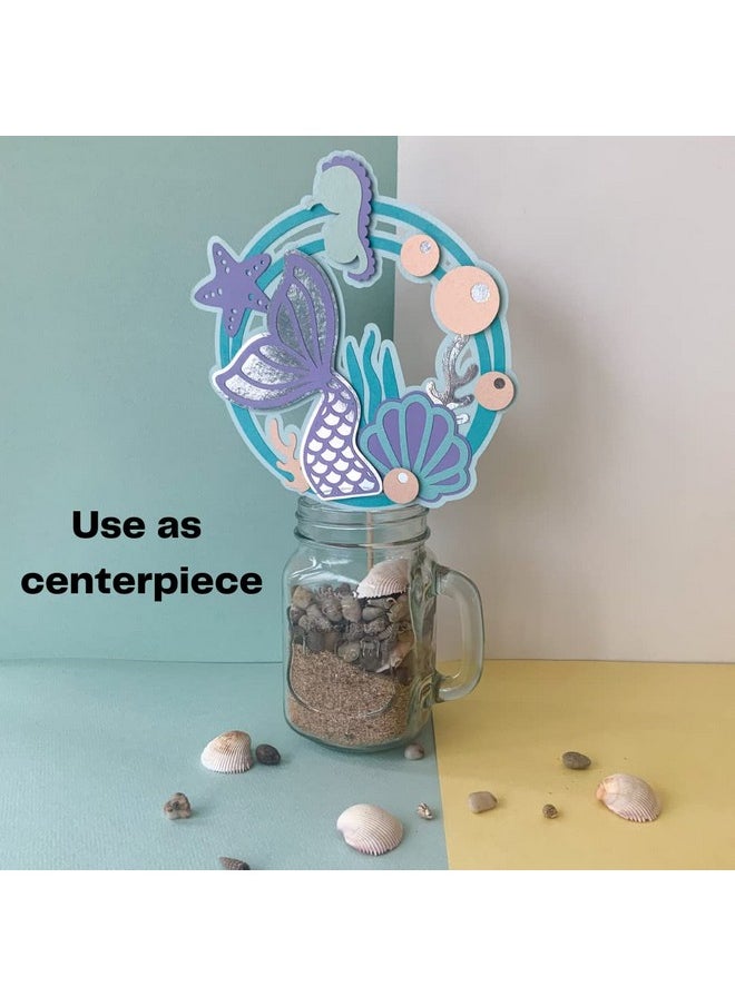 Pinfliers - Pinfliers Mermaid/Under The Sea/Ocean Theme Birthday Decorations for Girls,Paper Mermaid Cake Topper,1,Happy Birthday Cake Topper,Blue/Purple,Party Cake Toppers for Cake Decoration - Image 1