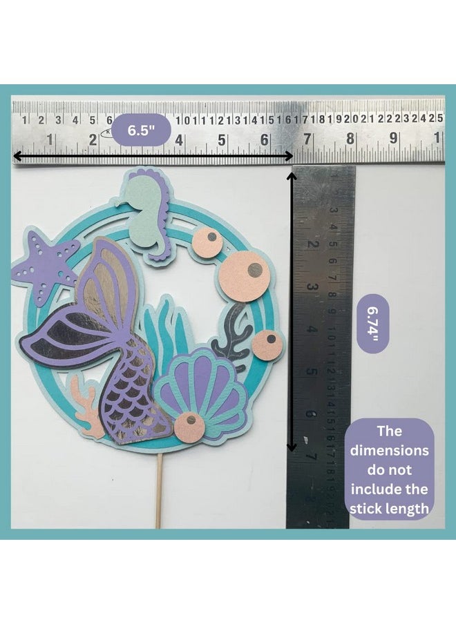 Pinfliers - Pinfliers Mermaid/Under The Sea/Ocean Theme Birthday Decorations for Girls,Paper Mermaid Cake Topper,1,Happy Birthday Cake Topper,Blue/Purple,Party Cake Toppers for Cake Decoration - Image 1