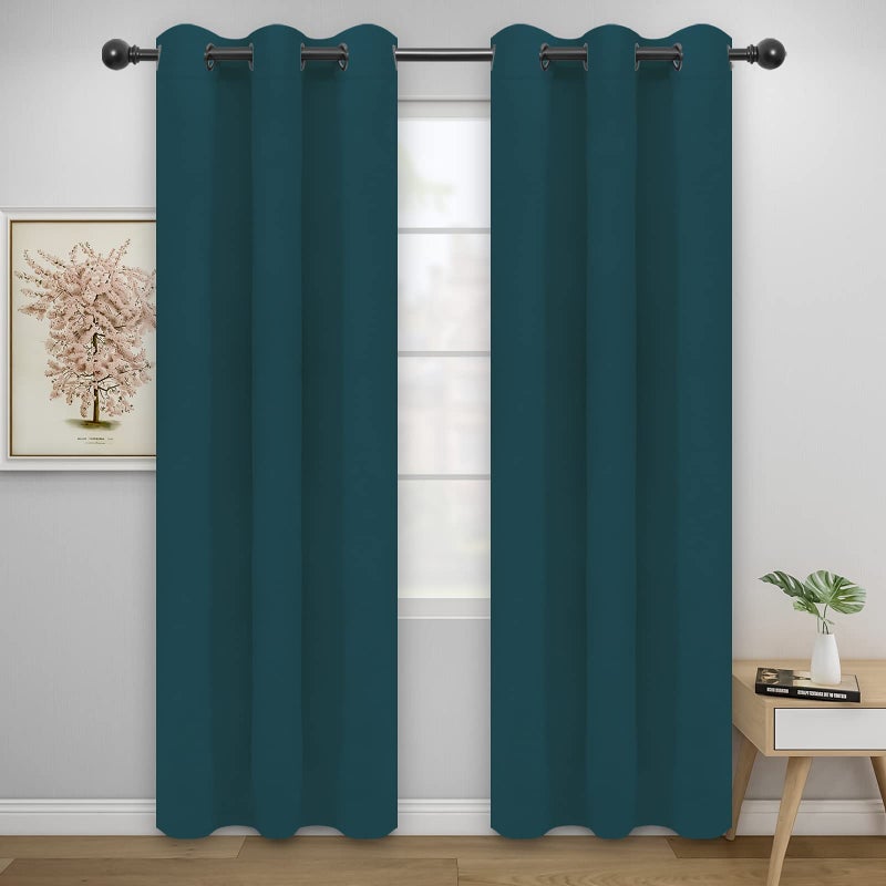 EasyGoing Blackout Curtains for Bedroom Solid Thermal Insulated Grommet and Noise Reduction Window Drapes Room Darkening Curtains for Living Room 2 Panels42x84 in Peacock Blue