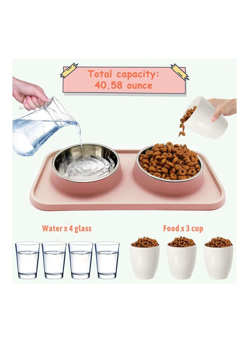 MahMir Cat Dog Bowls for Food and Water, Pet Food and Water Bowls with Non-Spill Plastic Mat Pet Cat Feeder Bowl Set for Puppy Cats Kitten (Pink)  - Image 3