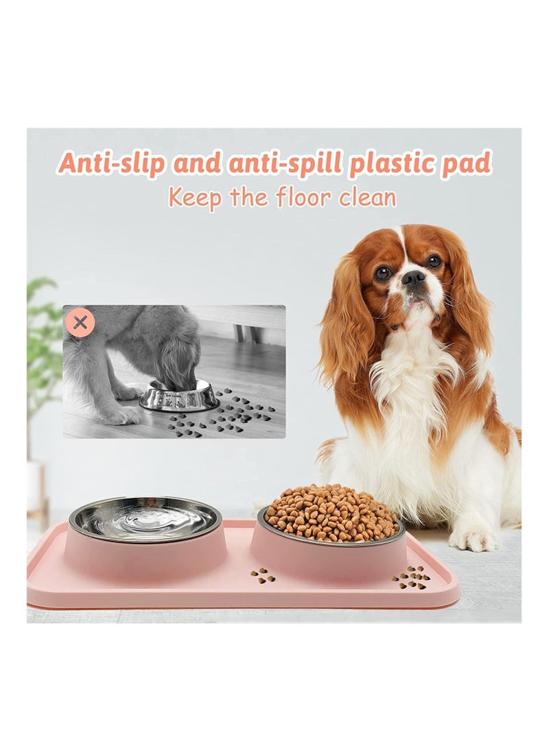 MahMir Cat Dog Bowls for Food and Water, Pet Food and Water Bowls with Non-Spill Plastic Mat Pet Cat Feeder Bowl Set for Puppy Cats Kitten (Pink)  - Image 2