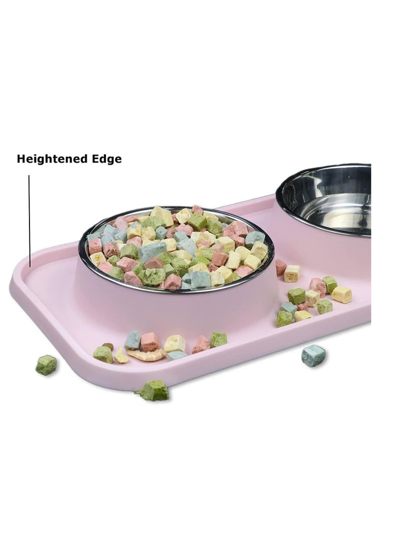 MahMir Cat Dog Bowls for Food and Water, Pet Food and Water Bowls with Non-Spill Plastic Mat Pet Cat Feeder Bowl Set for Puppy Cats Kitten (Pink)  - Image 5