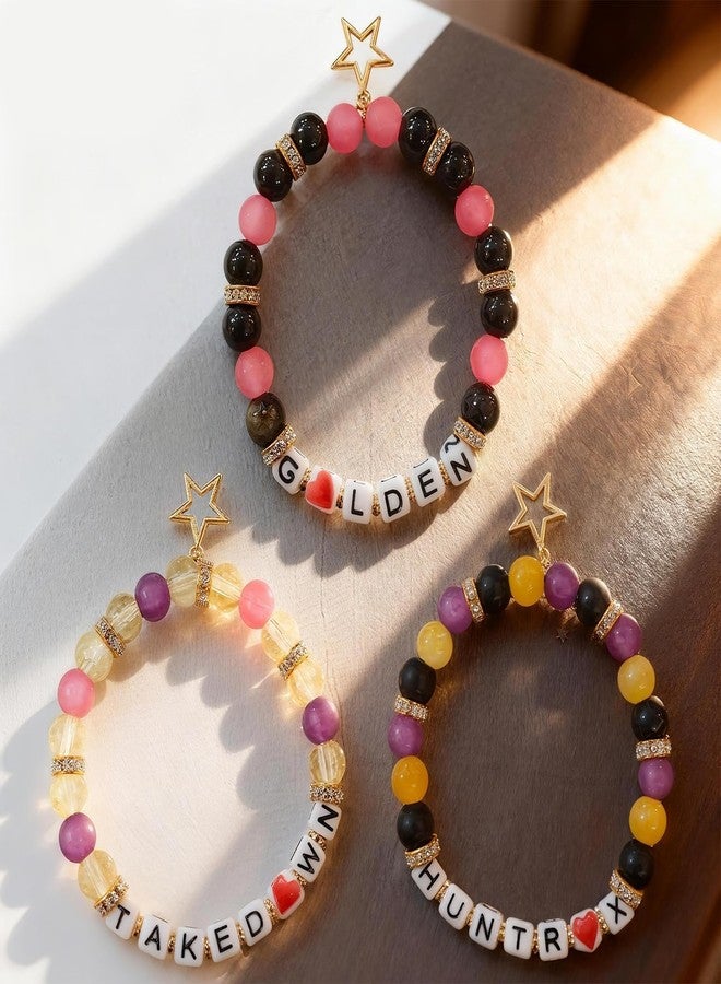 مجموعة أساور للأطفال مكونة من 4 قطع، أساور للبنات، أساور خرز للبنات، أساور صداقة مطاطية مستوحاة من مسلسل صائدي الشياطين الكوري، ومجموعة هدايا مجوهرات لليد - Image 4