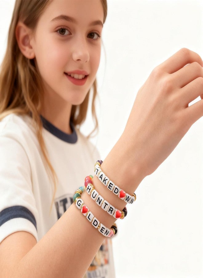 مجموعة أساور للأطفال مكونة من 4 قطع، أساور للبنات، أساور خرز للبنات، أساور صداقة مطاطية مستوحاة من مسلسل صائدي الشياطين الكوري، ومجموعة هدايا مجوهرات لليد - Image 2