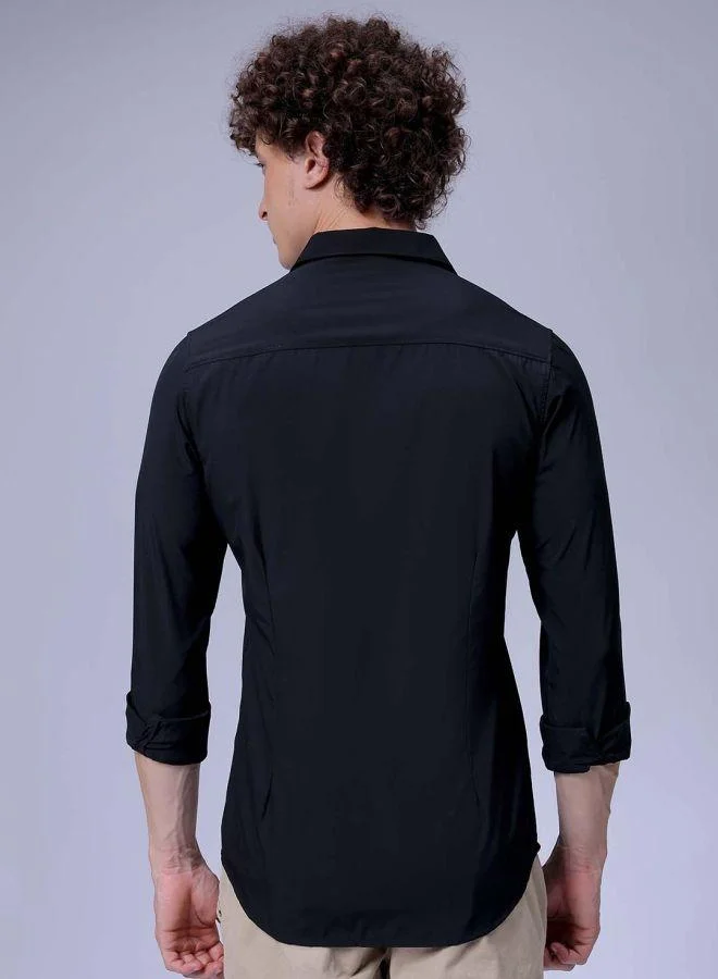 The Indian Garage Co Men Slim Fit Solid Full Sleeves Cutaway Collar Party Wear Shirt
