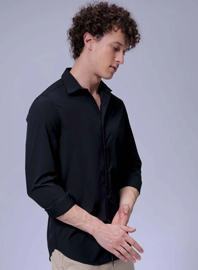 The Indian Garage Co Men Slim Fit Solid Full Sleeves Cutaway Collar Party Wear Shirt