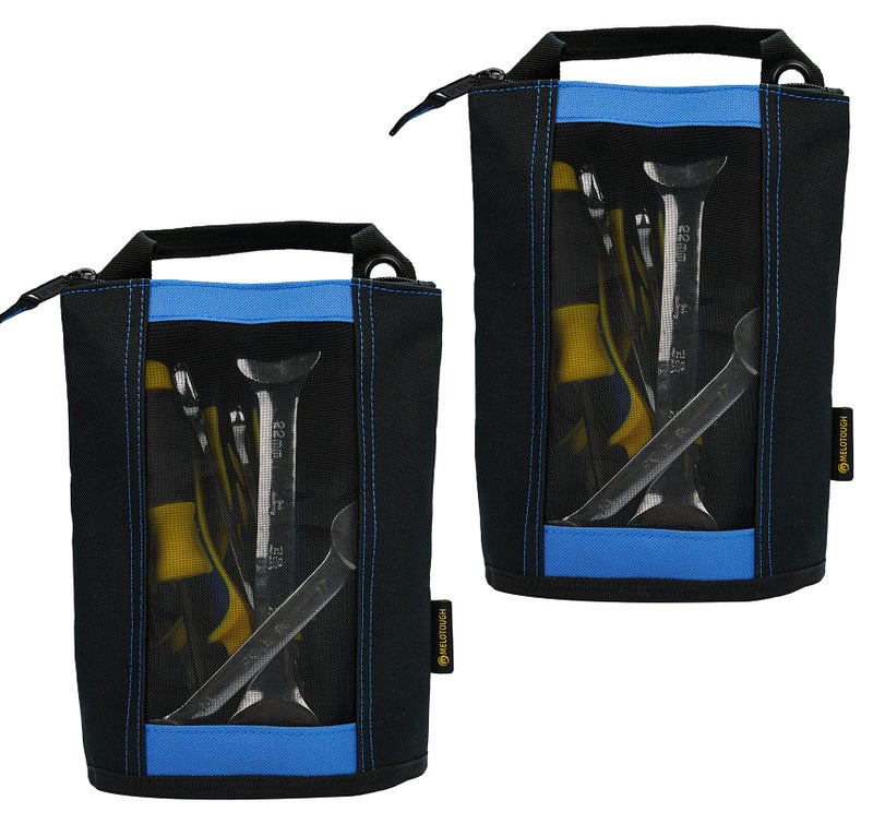 MELOTOUGH Utility Canvas Zipper Tool Bag Fastener Bag Heavy Duty Mesh Window Hanging Grommets Blue 2 pack