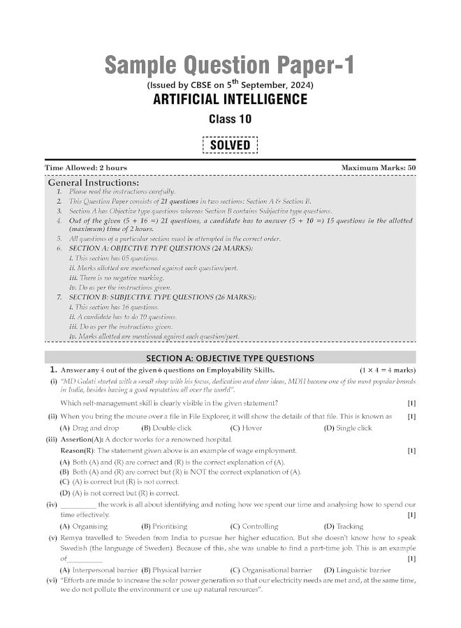 Oswaal CBSE Sample Question Papers Class 10 Artificial Intelligence Book (For 2025 Exam)