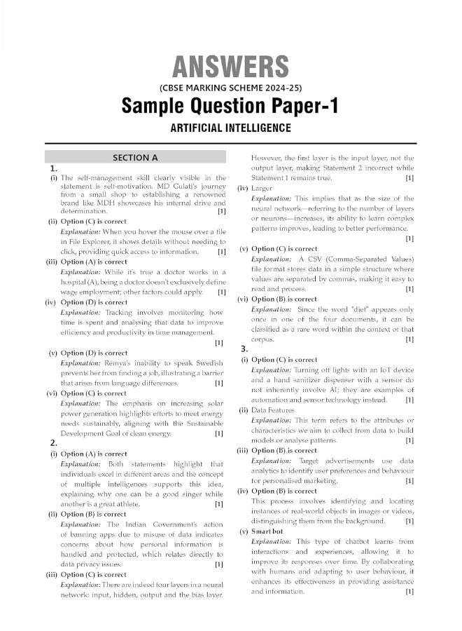 Oswaal CBSE Sample Question Papers Class 10 Artificial Intelligence Book (For 2025 Exam)