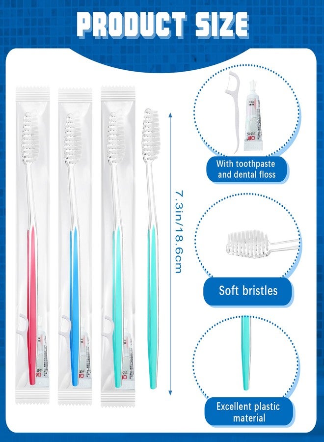 Maxcheck 100 Sets Disposable Toothbrushes Bulk with Toothpaste and Dental Floss Individually Wrapped Travel Toothbrush Set Homeless Supplies for Hotel Guest - Image 2