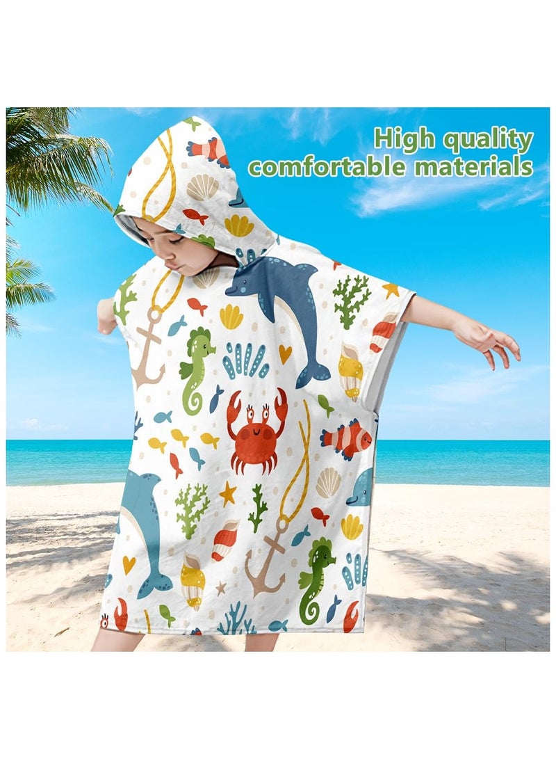 Zikra Hooded Poncho Towels for Kids, Beach Towel Poncho for Children Baby Kids Toddler, 75 x 65cm Microfibre Swimming Beach Bath Towel with Sea Animals, Swimming Beach Toweling Robe for Girls Boys - Image 4