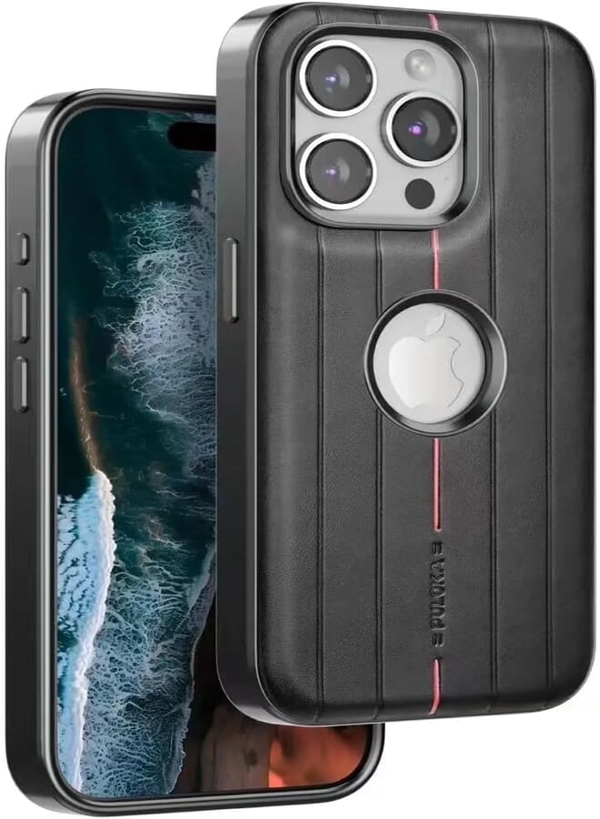 Next Store Premium Leather Case Compatible with iPhone 15 Pro Max, Ultra Thin Design, Strong Polycarbonate, Raised Metal Frame Lens Protection, Shockproof, Scratch Resistant