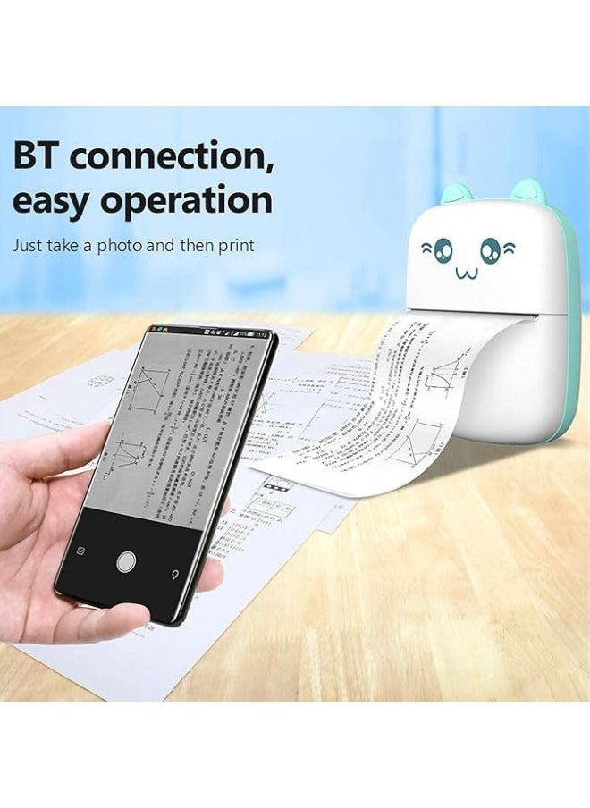 VOGMAX - Portable Mini Pocket Printer BT Thermal Printer with Thermal Printing Paper USB Cable for Note Photo Web Document Printing (Blue) - Image 1