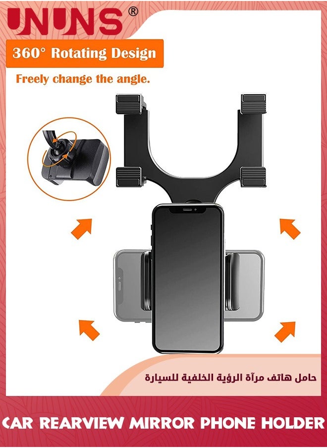 UNUNS - Phone Holder For Car,Rear View Mirror Phone Holder Mount,Car Phone Bracket/Stand With 360° Swivel And Adjustable Clips,Universal Smartphone Cradle,Automobile Accessories,Black - Image 1