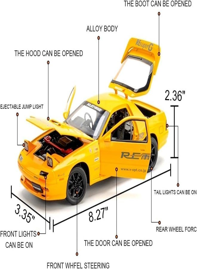 NISHCHAY ENTERPRISE NISHCHAY 1:24 Scale Die-Cast Model Car for Mazda RX7 Alloy with Popup Headlight Function Light and Music (Engine Start) for Kids and Adults on Birthday Gift 【Pack of -1 (White/Yellow)】【Random Color】 - Image 3