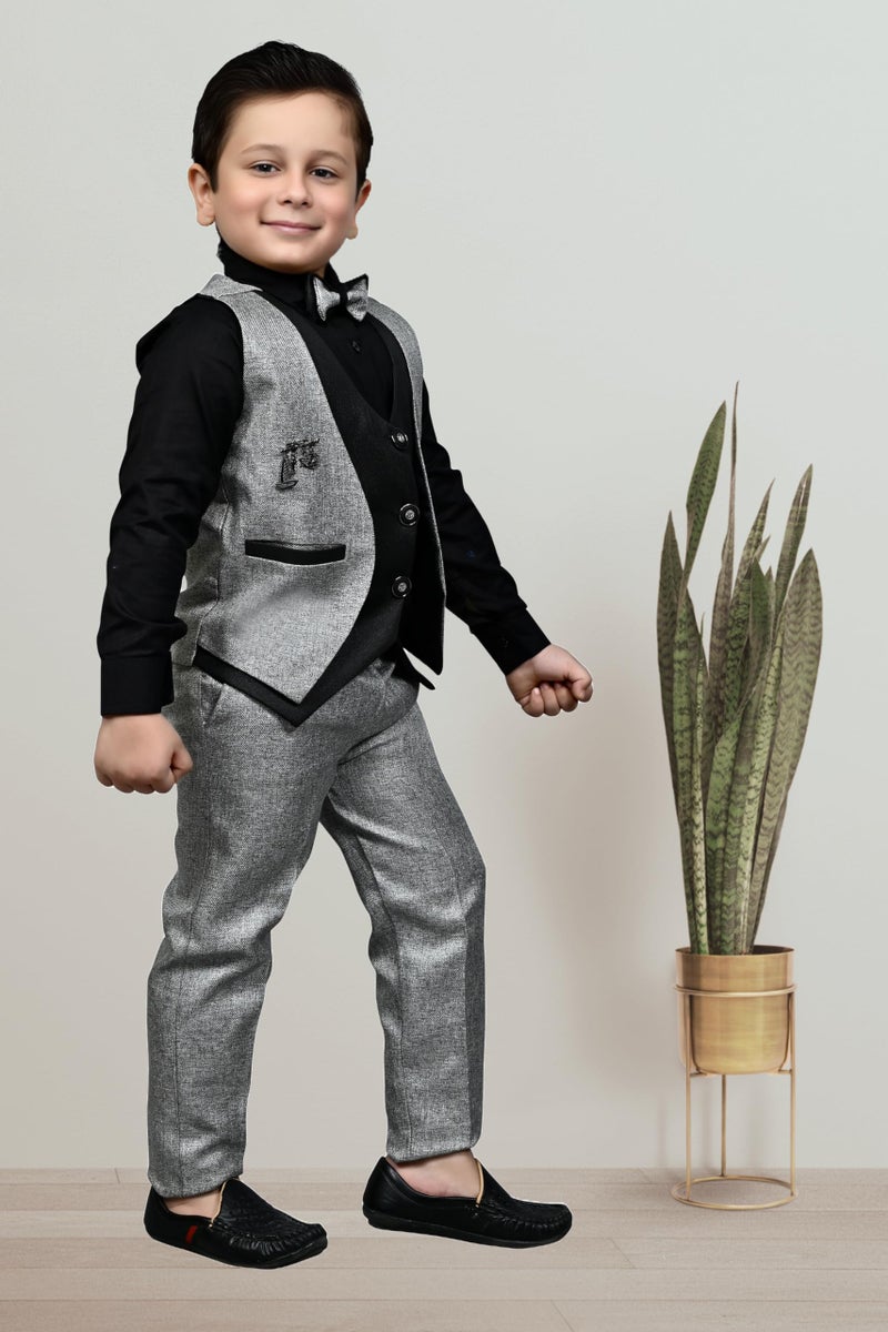 ZOLARIO Boys Clothing Set 3 Piece Dress for Boys, Set of Coat, Pant & Shirt, Ideal for Wedding and Birthday. 8-9 Yrs Grey - Image 2