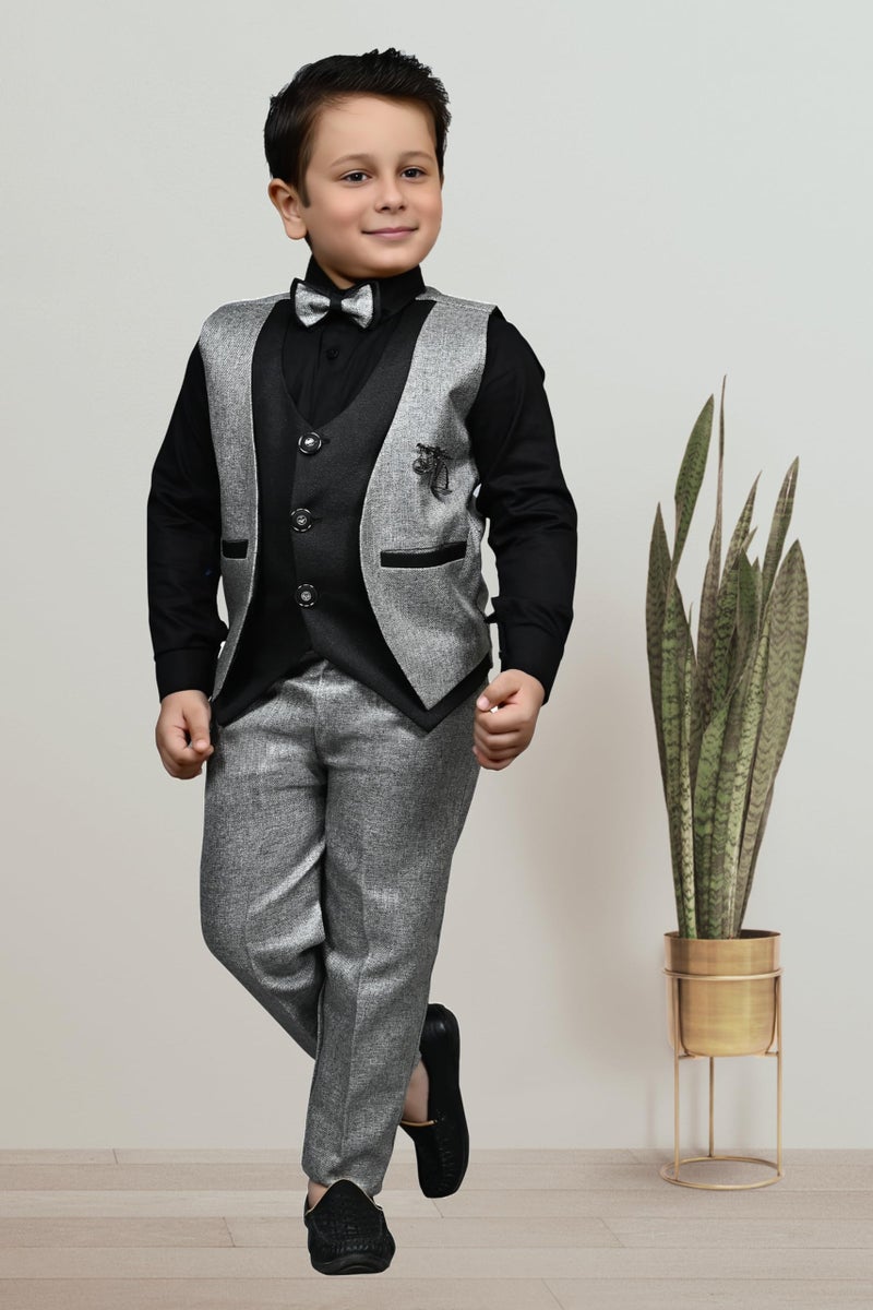 ZOLARIO Boys Clothing Set 3 Piece Dress for Boys, Set of Coat, Pant & Shirt, Ideal for Wedding and Birthday. 8-9 Yrs Grey - Image 3