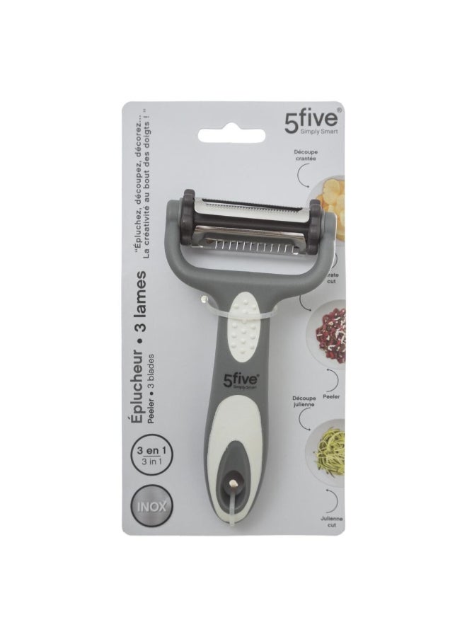 Five Simply Smart 3-Blade Razor Style Peeler Grey and White 19.1 x 2.2 x 7.3 cm 151078 - Image 5