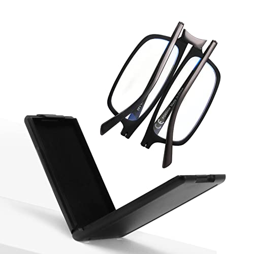 SKYOAK Evolved Folding Reading Glasses For Women Men Blue Light Blocking Anti UV Eyestrain Foldable Portable Compact Readers with Flat Hard Case Pocket Computer glasses 125 BLACK - Image 1