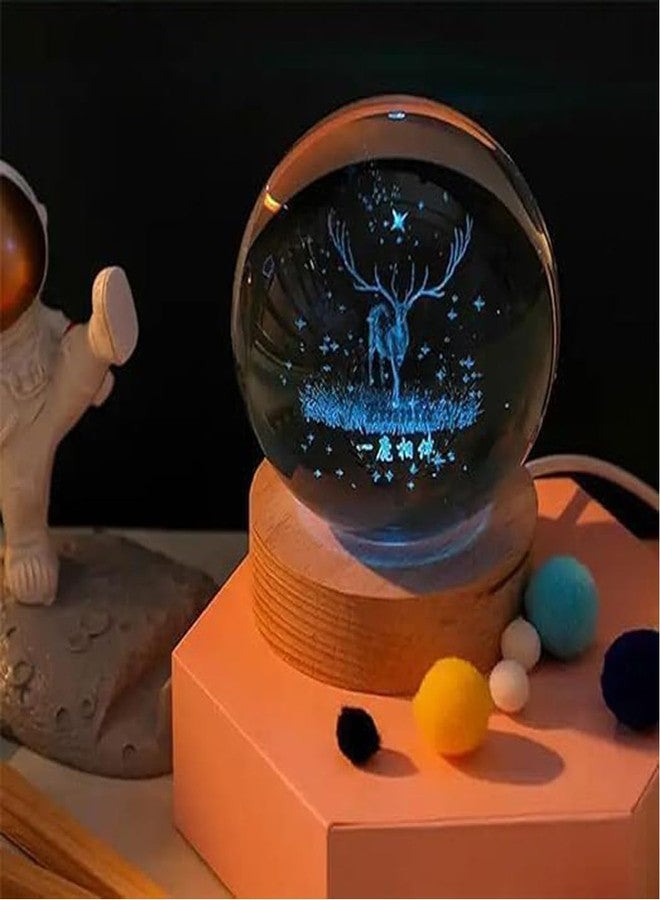 GITGRNTH 16 Color 3D Deer Crystal Ball Lamp,K9 Crystal Ball Night Light with 3.15 Inch Wooden Base,Reindeer Nightlight Gifts for Room Decoration (RGB Deer), led - Image 2