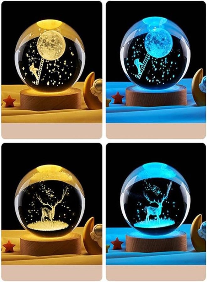 GITGRNTH 16 Color 3D Deer Crystal Ball Lamp,K9 Crystal Ball Night Light with 3.15 Inch Wooden Base,Reindeer Nightlight Gifts for Room Decoration (RGB Deer), led - Image 4