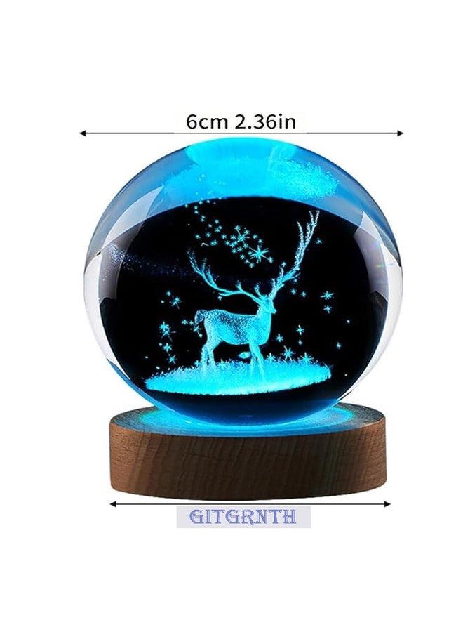 GITGRNTH 16 Color 3D Deer Crystal Ball Lamp,K9 Crystal Ball Night Light with 3.15 Inch Wooden Base,Reindeer Nightlight Gifts for Room Decoration (RGB Deer), led - Image 3