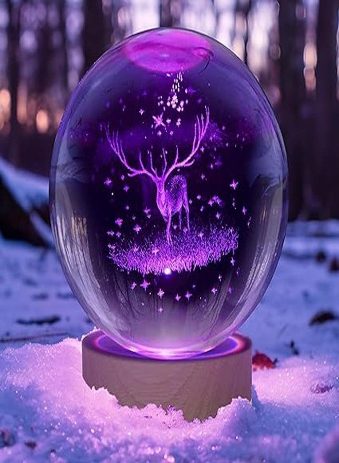 GITGRNTH 16 Color 3D Deer Crystal Ball Lamp,K9 Crystal Ball Night Light with 3.15 Inch Wooden Base,Reindeer Nightlight Gifts for Room Decoration (RGB Deer), led - Image 1