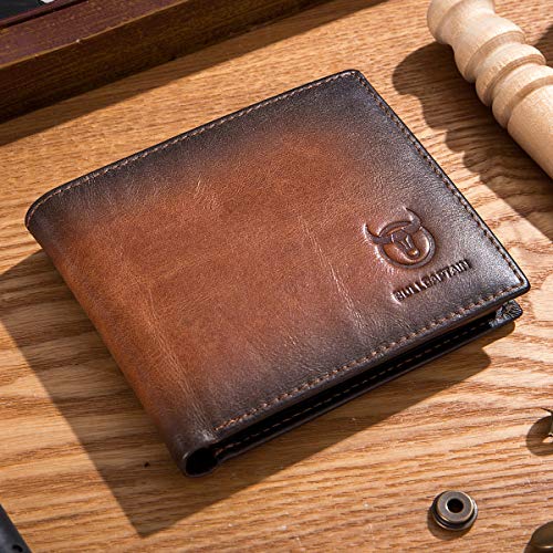BULLCAPTAIN RFID Wallets for Men Slim Bifold Genuine Leather Front Pocket Wallet with 2 ID Windows QB-05 (Brown) - Image 2