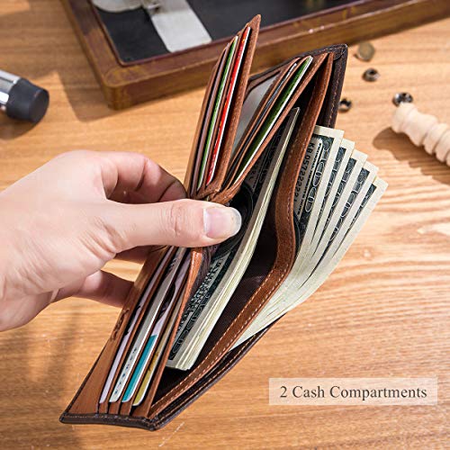 BULLCAPTAIN RFID Wallets for Men Slim Bifold Genuine Leather Front Pocket Wallet with 2 ID Windows QB-05 (Brown) - Image 5