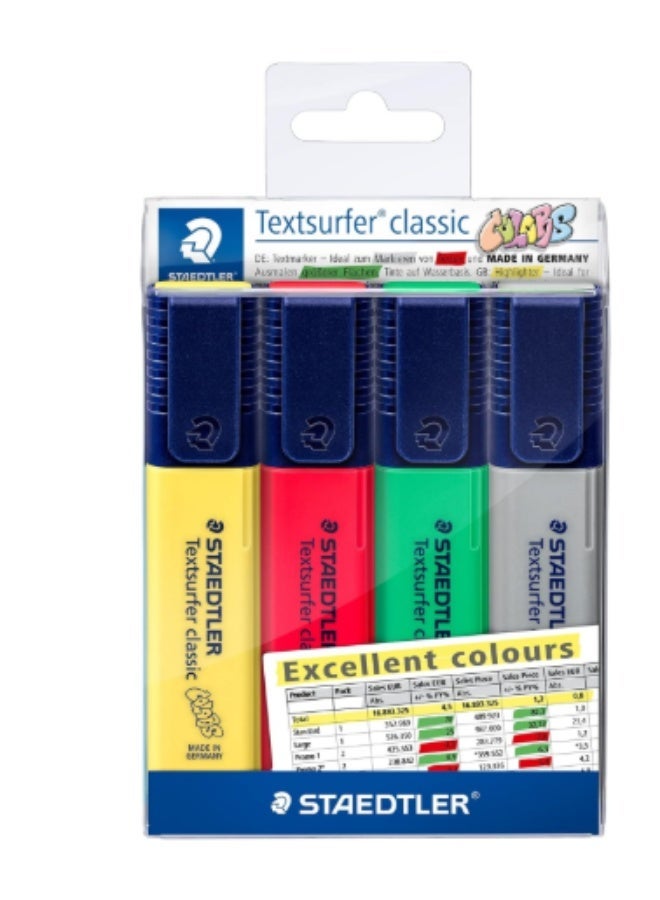 ستدلر مجموعة أقلام التحديد الكلاسيكية Textsurfer من STAEDTLER - عبوة من 4 قطع - Image 1