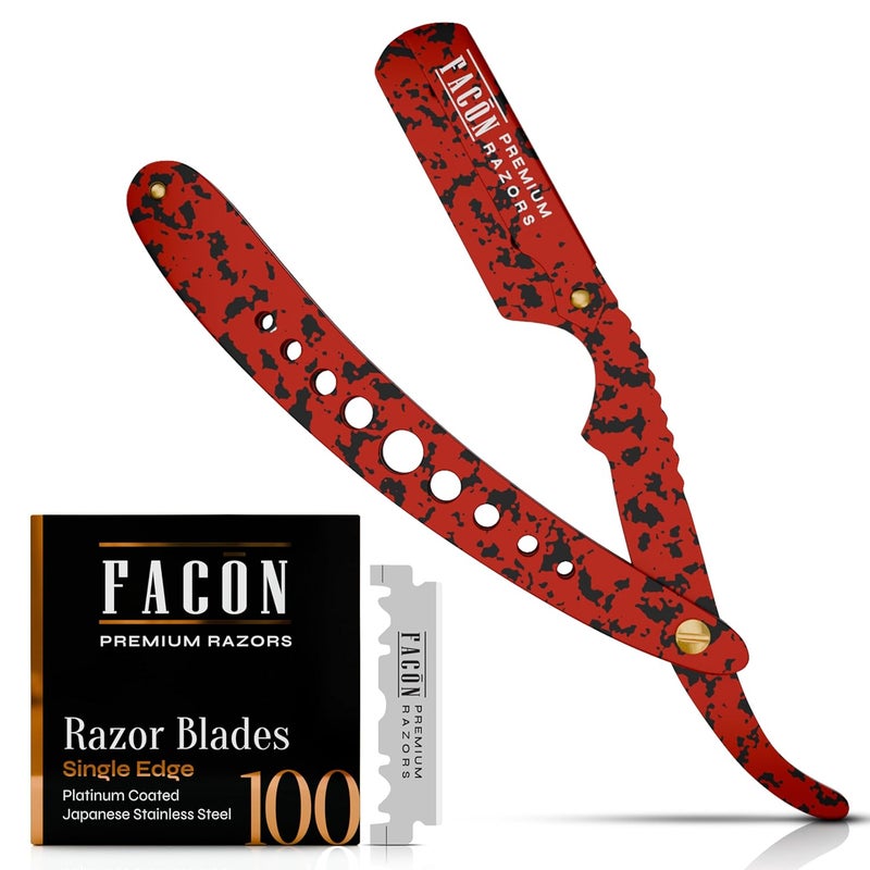 FACON Facón Straight Razors for Men - Professional Barber Straight Edge Razor Kit with 100 Blades, Classic Stainless Steel Barbero Shaver for a Smooth & Precise Shave, Premium Barber Razor for Men's Shaving - Image 1