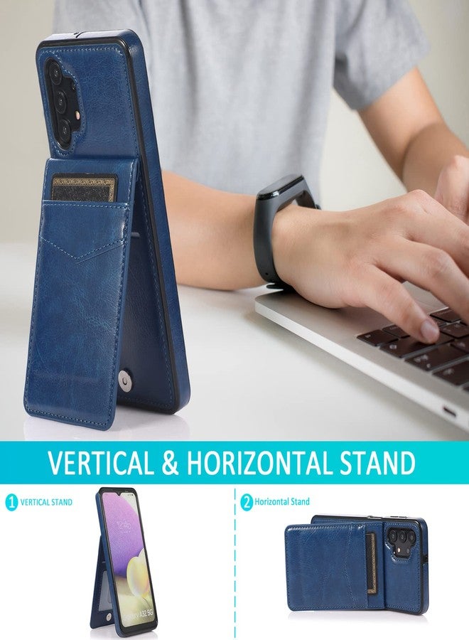 أسو ويش جراب هاتف سامسونج جالاكسي A32 5G مقاس 6.5 بوصة مع واقي شاشة من الزجاج المقوى، وحامل بطاقات ائتمان، ومحفظة، وغطاء، وحامل، وإكسسوارات جلدية للهواتف المحمولة، متوافق مع جالاكسي A32 و32A وS32 وG5 وA326U، باللون الأزرق، للرجال والنساء - Image 3