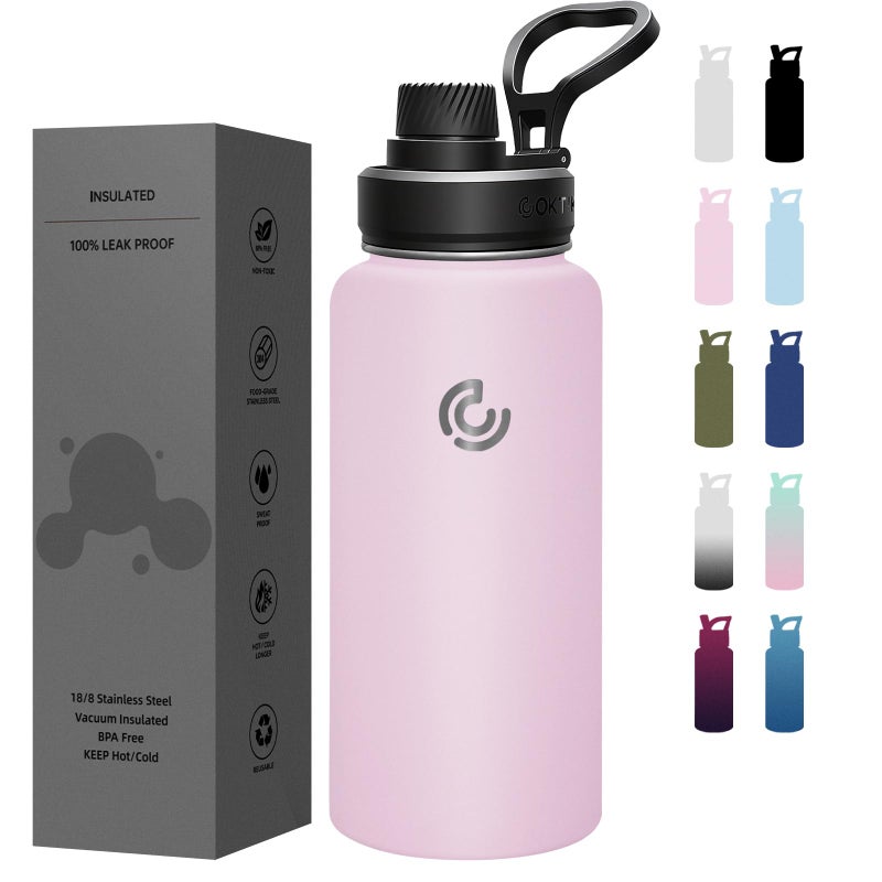 Sports Water Bottle 22oz Insulated Water Bottle with HandleStainless SteelSimple ModernSuitable for Travel School Boy GirlBlush