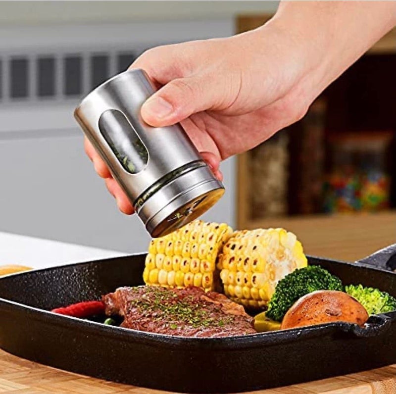 HAINE Stainless Steel Salt and Pepper Shaker with Transparent Glass 100 ml (Set of 2) with Stand - Image 2