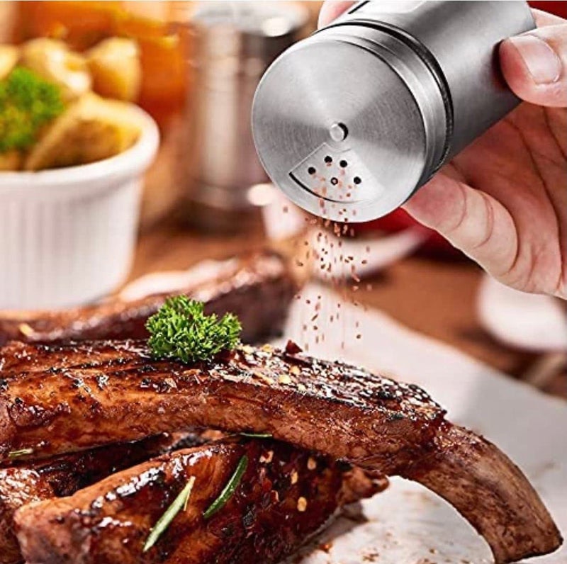 HAINE Stainless Steel Salt and Pepper Shaker with Transparent Glass 100 ml (Set of 2) with Stand - Image 4