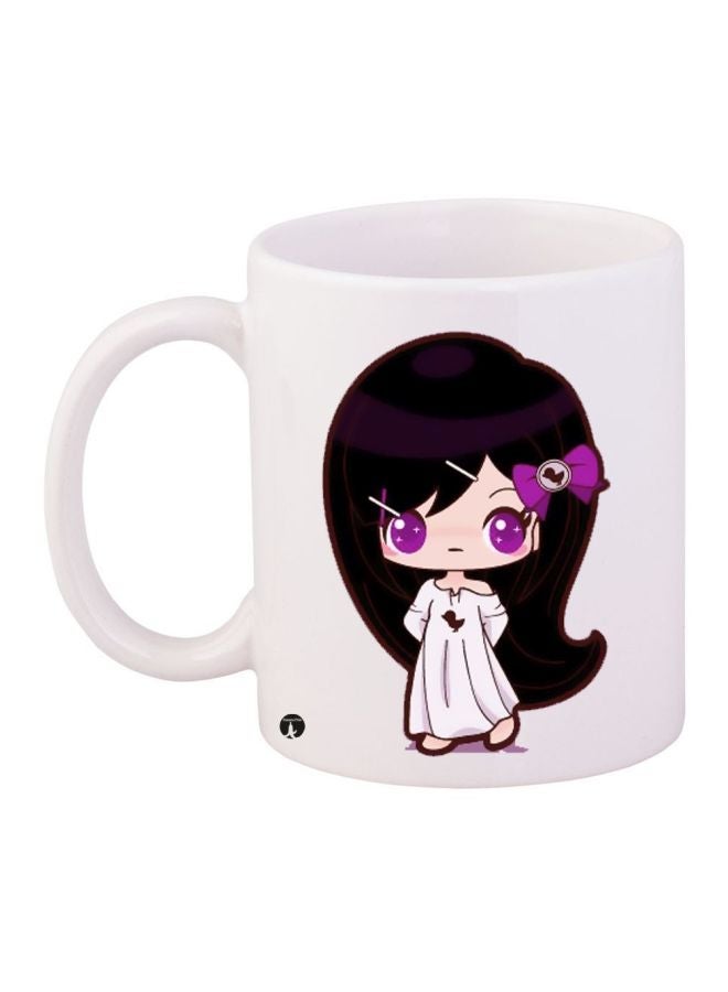 RYN Cartoon Girl Printed Coffee Mug White/Black/Purple 11ounce