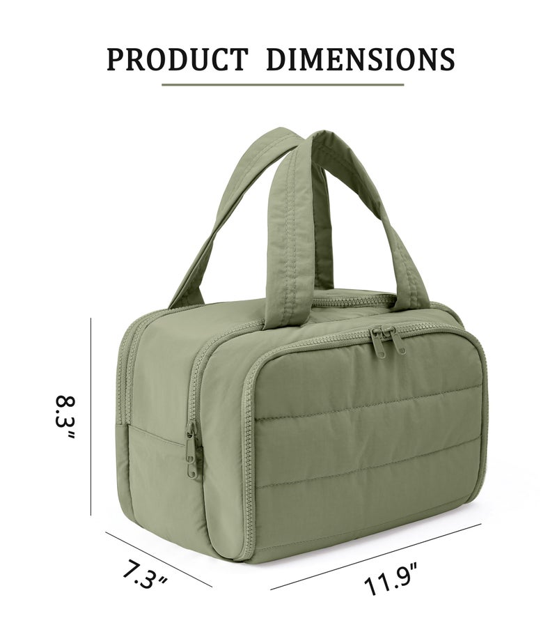 BUZFOWU Travel Toiletry Bag for Women, Large Wide-open Puffy Cosmetic Makeup Bag with Wet-Dry Separation, Multi-Pocket Organizer with Carry Handle for Toiletries, Cosmetics, Essentials, Green - Image 3