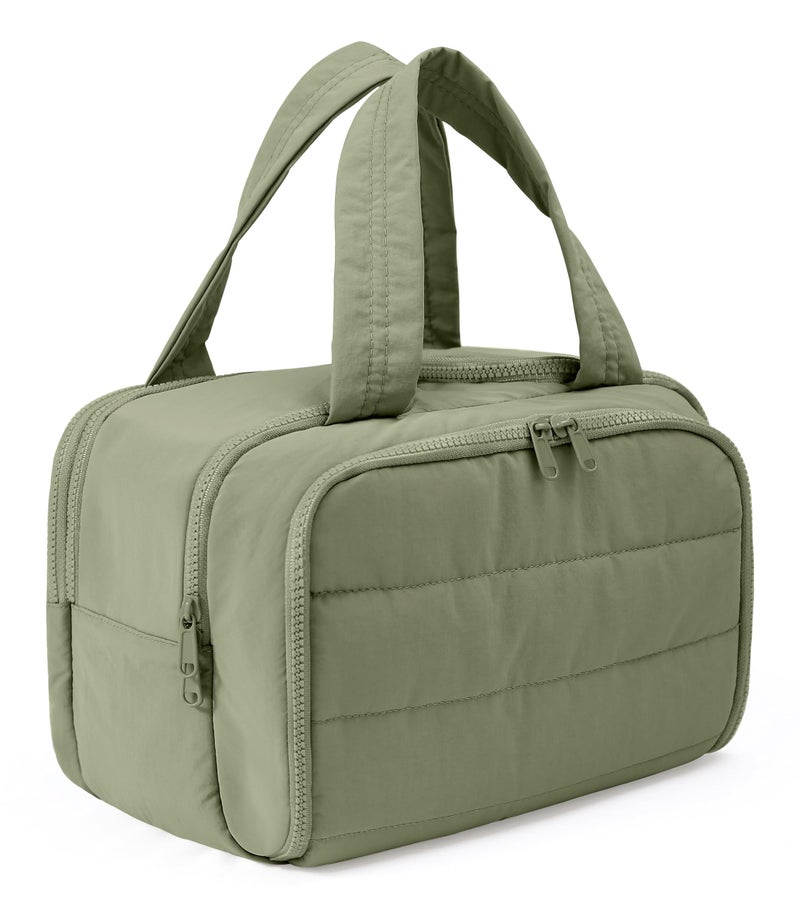BUZFOWU Travel Toiletry Bag for Women, Large Wide-open Puffy Cosmetic Makeup Bag with Wet-Dry Separation, Multi-Pocket Organizer with Carry Handle for Toiletries, Cosmetics, Essentials, Green - Image 1